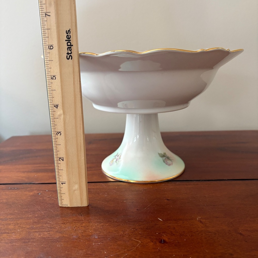 Schumann Arzberg Bavaria Pedestal Bowl Floral Gold‎ Gilt Scalloped German 56 - Picture 2 of 9